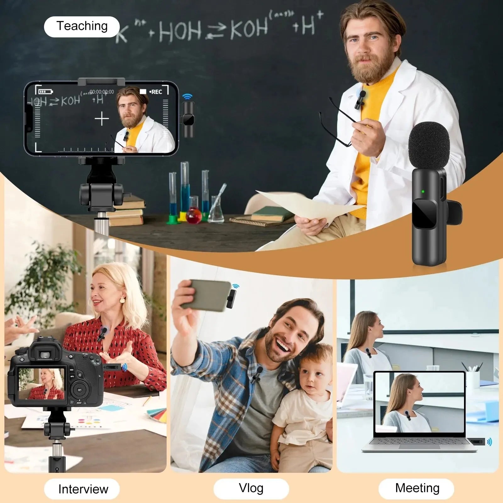  Professional Wireless Microphone for iPhone iPad Laptop Android Live