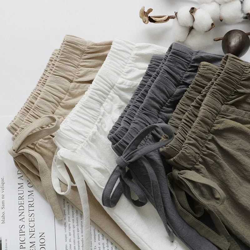 Cotton Linen Shorts Women's Sports Shorts Summer Solid High Waist