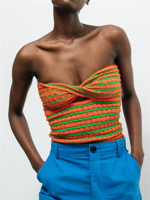 Tossy 2022 Off Shoulder Knit Tube Top Sexy Strapless Backless Bustier