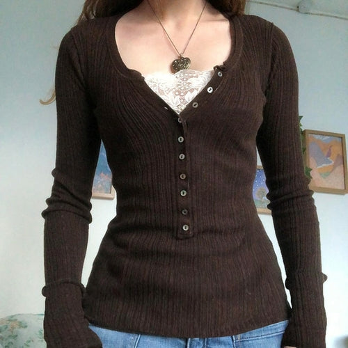 Vintage Lace Patchwork Cute Cotton Tshirts Women Fashion Button Slim