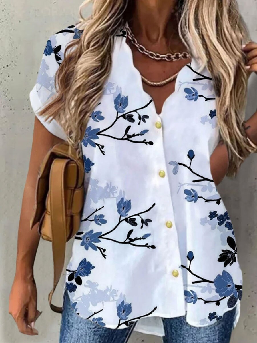 Women Shirt Floral Daily Weekend Floral Blouse Shirt Women Short