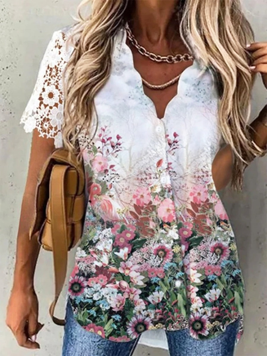 Women Shirt Floral Daily Weekend Floral Blouse Shirt Women Short