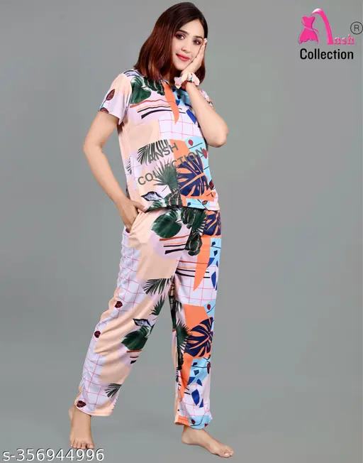 Designer night suit for ladies with stylish cami top and pyjama