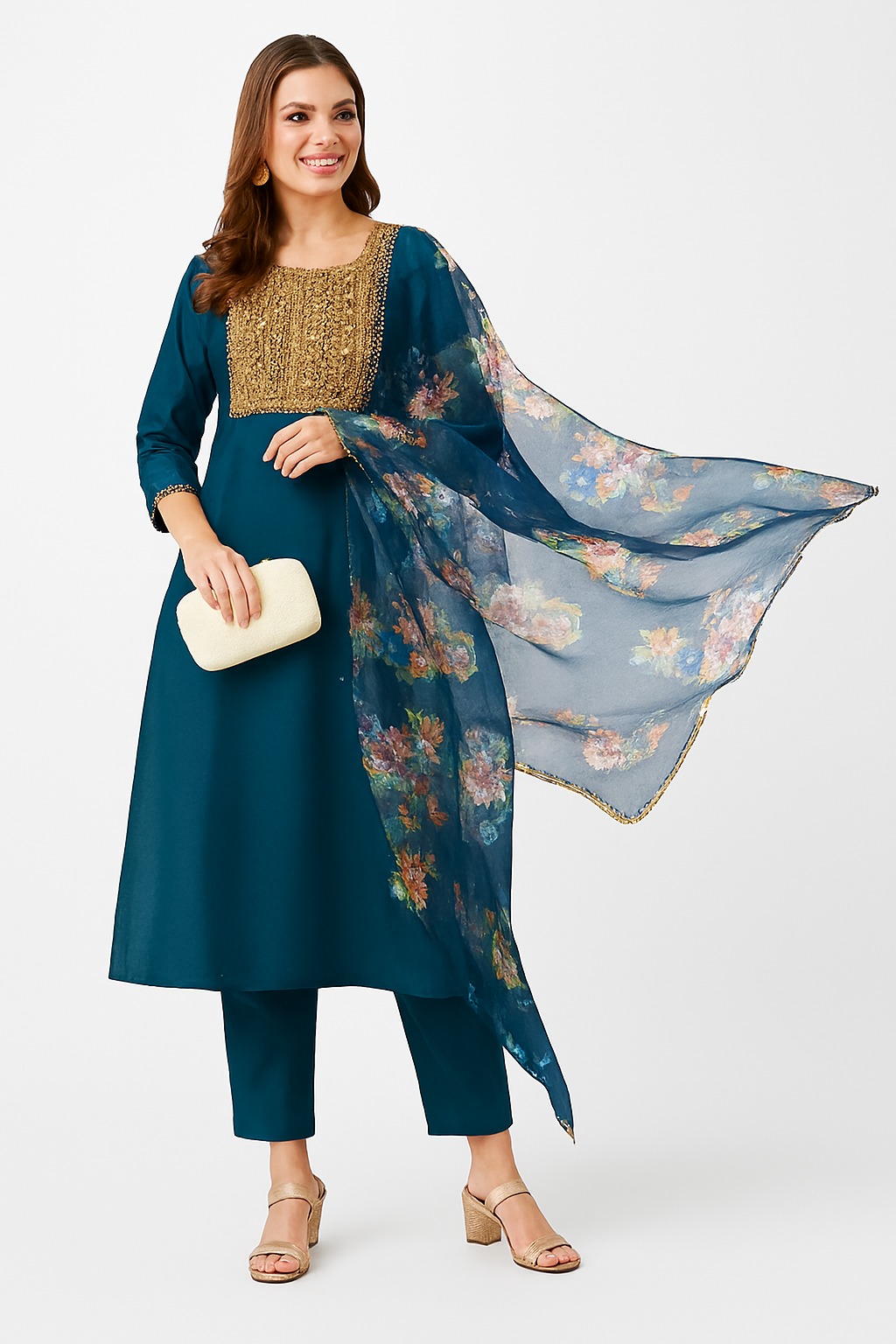 Women's Red Embroidered Kurta Set with Dupatta – Festive Ethnic