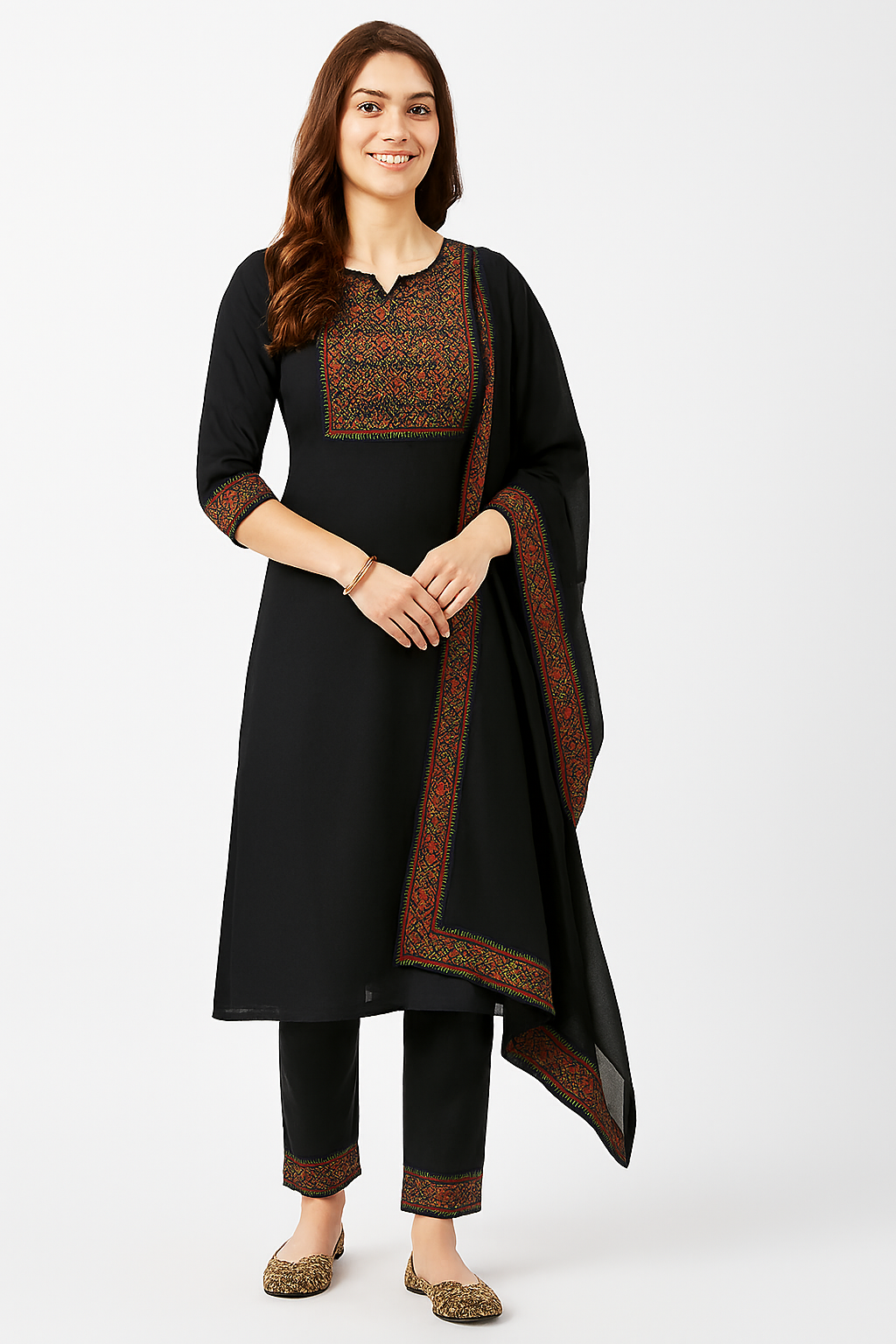 Women's Red Embroidered Kurta Set with Dupatta – Festive Ethnic