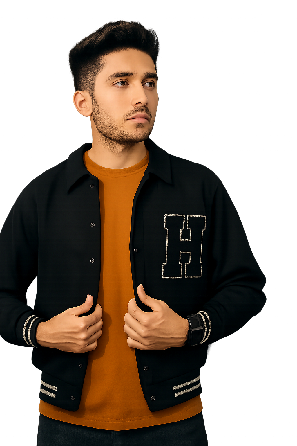 Men’s Varsity Jacket – Purple Body with White Sleeves, “HEW FTISH”