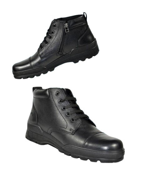Black High-Top Leather Safety Boots (Size 8UK)