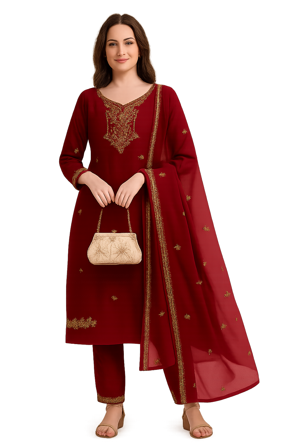 Women's Red Embroidered Kurta Set with Dupatta – Festive Ethnic