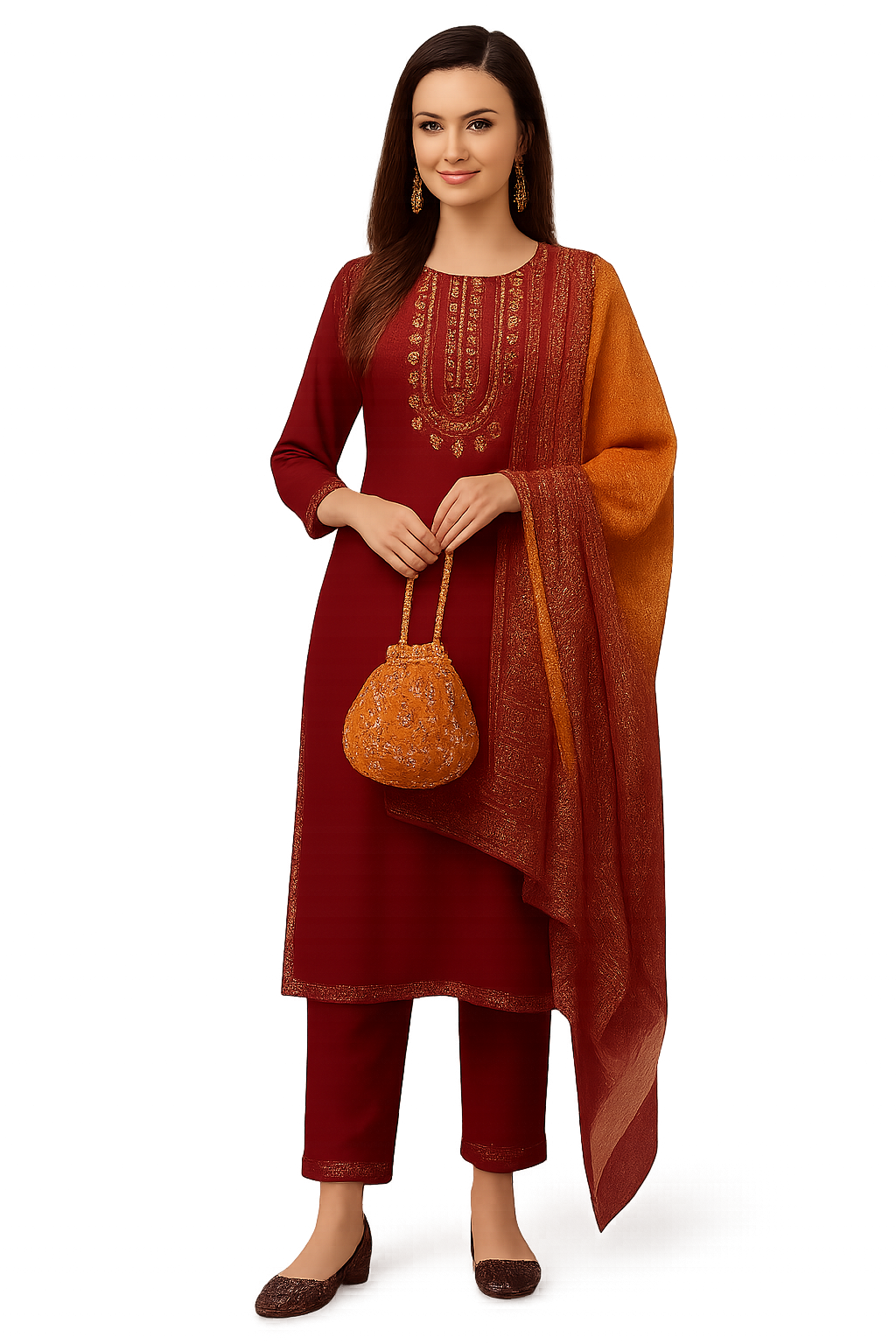 Women's Red Embroidered Kurta Set with Dupatta – Festive Ethnic
