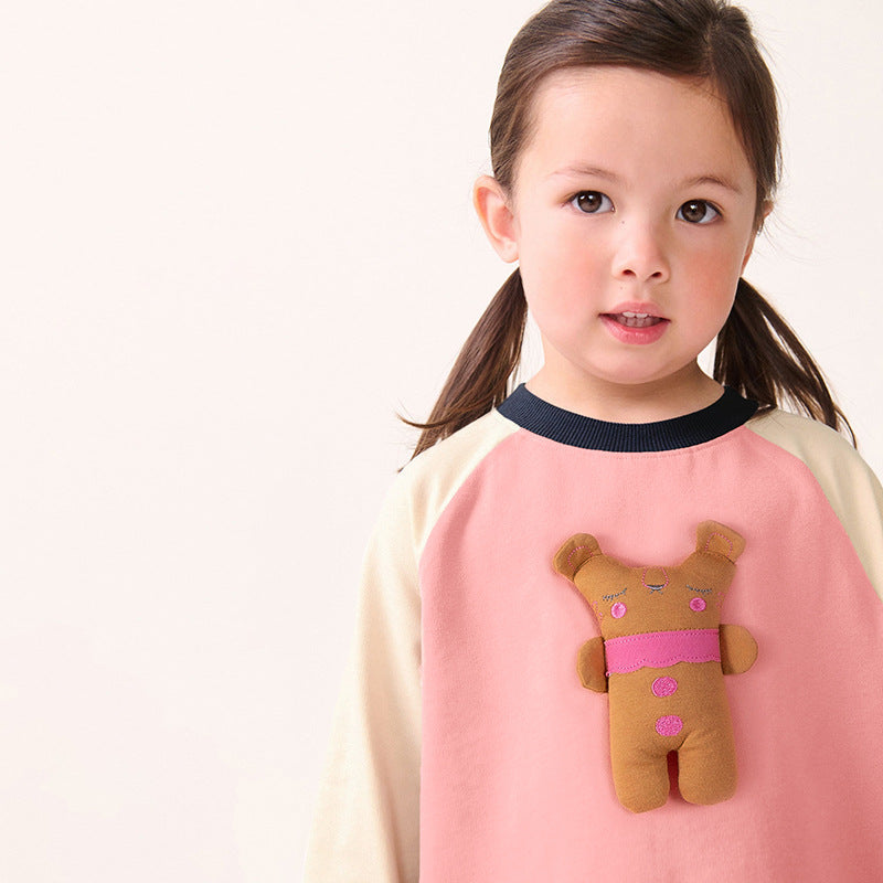 Spring and Autumn Girls Cartoon Pattern Color Patchwork Long Sleeves