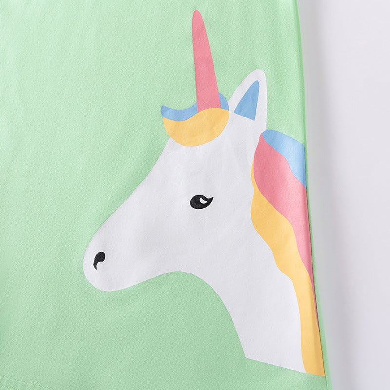 Autumn and Spring Arrival Unicorn and Flowers Pattern Long Sleeves