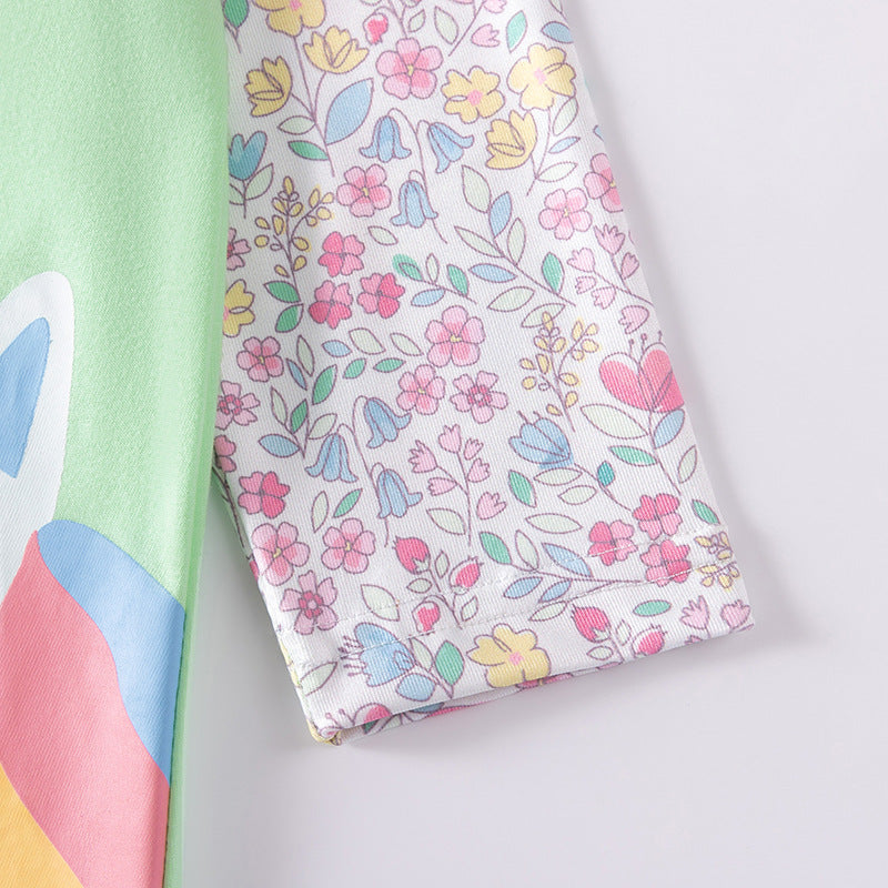 Autumn and Spring Arrival Unicorn and Flowers Pattern Long Sleeves