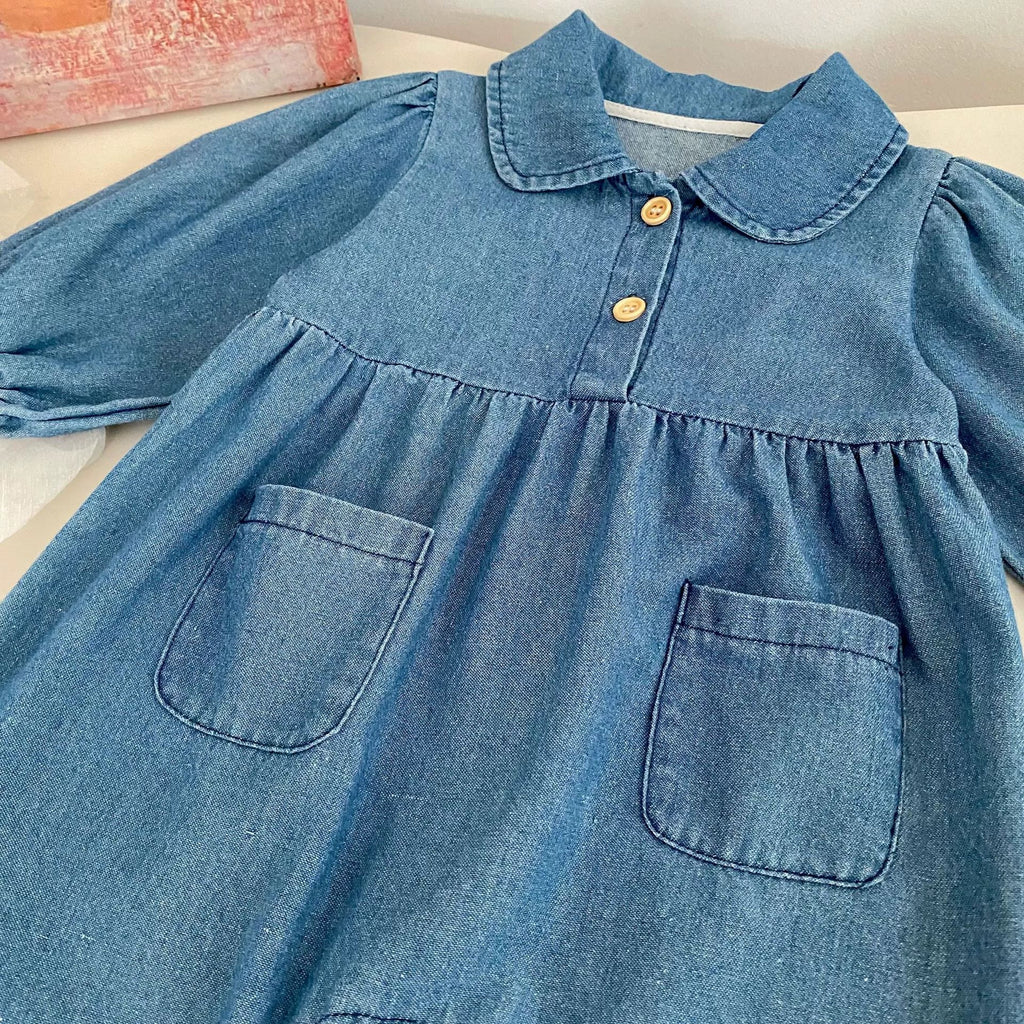 Autumn and Spring Arrival Baby Casual Pocketed Denim Rompers with