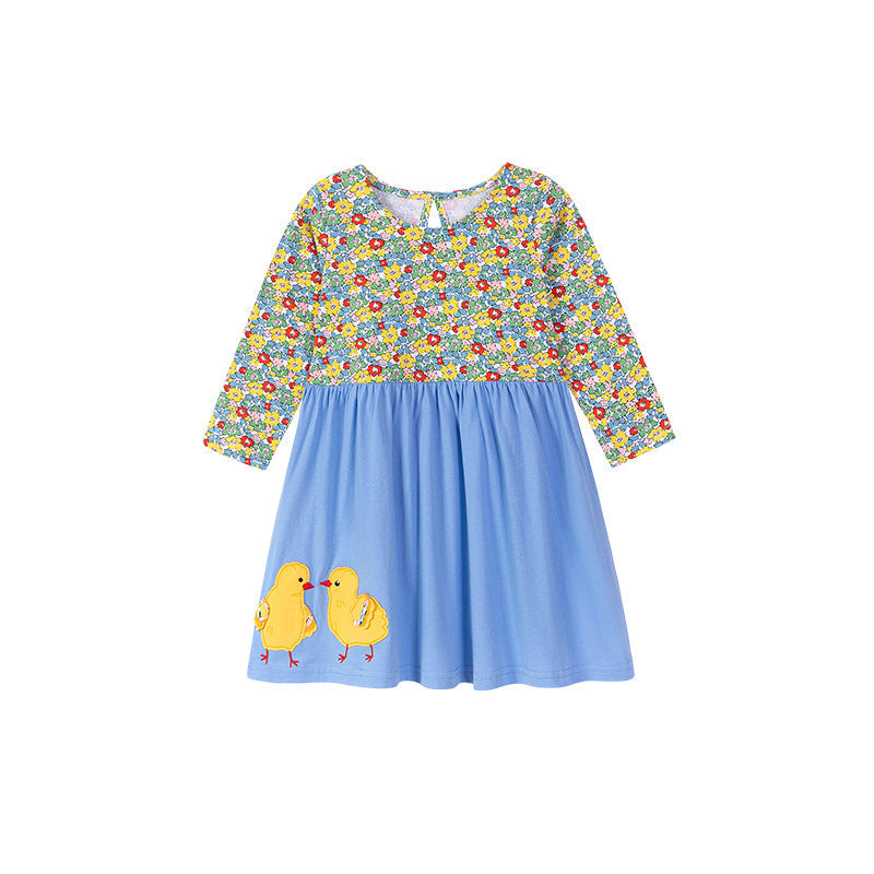 Autumn and Spring Arrival Animals Cartoon and Floral Pattern Long