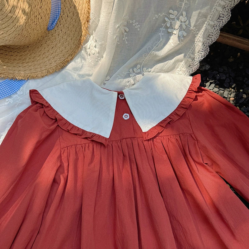 Arrival Autumn Girls Vintage Flowers Embroidery Pattern Long Sleeves