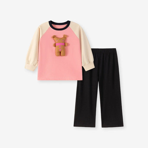 Spring and Autumn Girls Cartoon Pattern Color Patchwork Long Sleeves