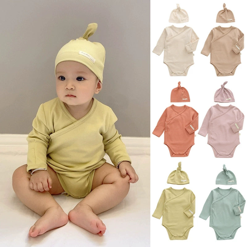 Autumn Arrival Baby Unisex Long Sleeves Cute Solid Color V Neck